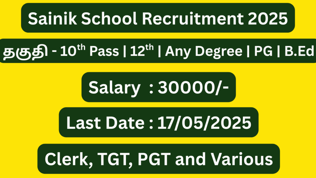 Sainik School Recruitment 2025; 10th Pass to Any Degree – Apply Now