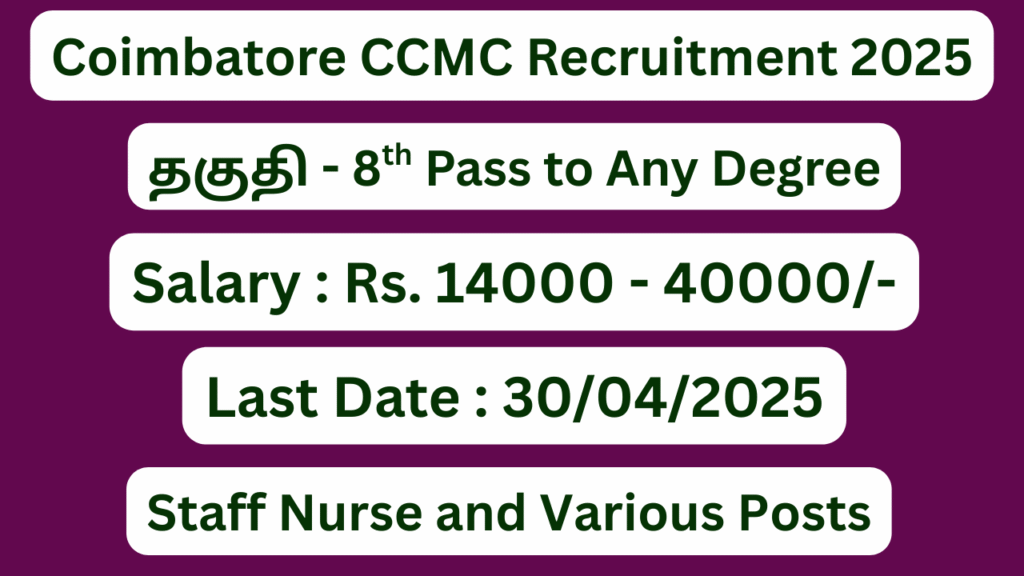 Coimbatore CCMC Recruitment 2025; 38 Vacancies – Apply Now