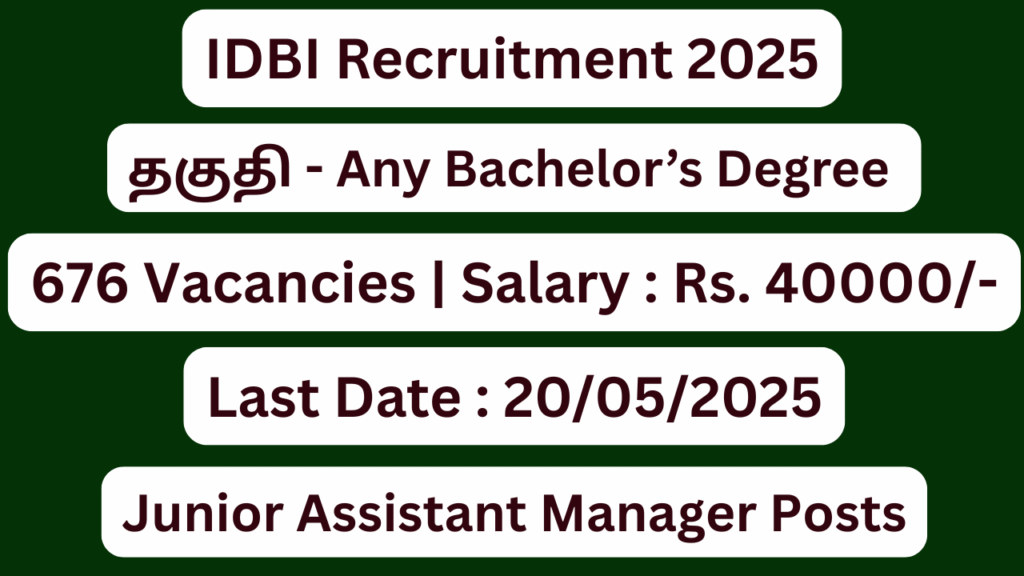 IDBI JAM Recruitment 2025; Various 676 Vacancies – Apply Now