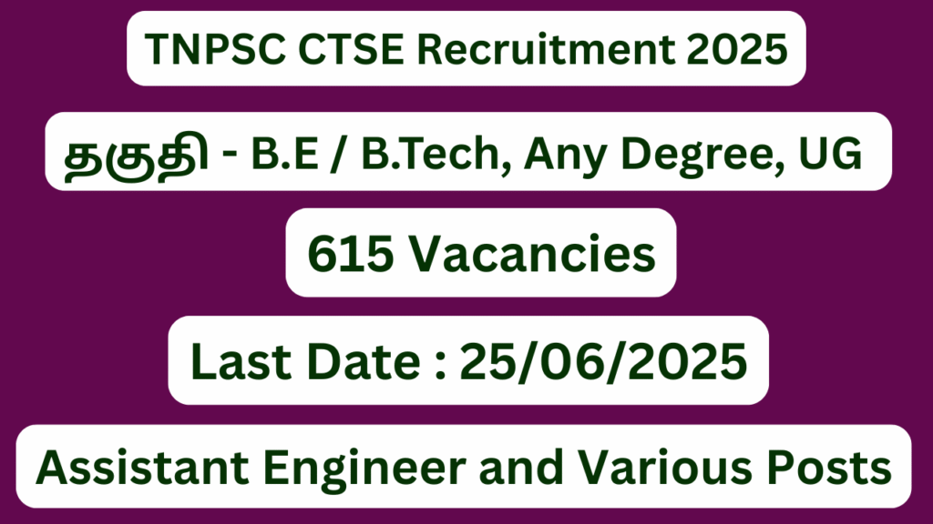 TNPSC CTSE Recruitment 2025; Apply for 615 Vacancies – Apply Now